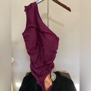 JCrew Maroon One-shoulder ruched one-piece swimsuit